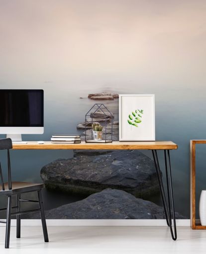 fondo de pantalla de camino de piedra en lago brumoso