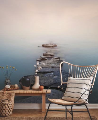 stein banen i tåkete innsjø tapet