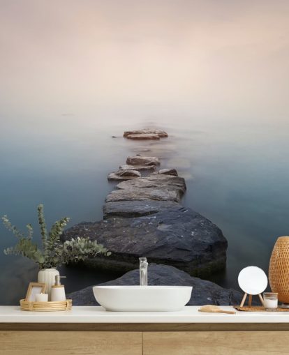 Steinweg im nebligen See Tapete Steinweg im nebligen See Tapete