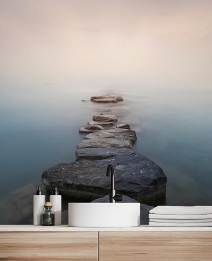 sten väg i dimmiga sjö tapeter