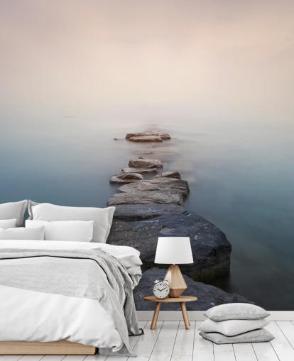stone path in misty lake wallpaper stone path in misty lake wallpaper