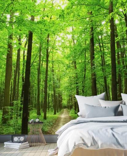 grön anpassningsbar skogstapetväggmålning kallad Green Forest för kontor, sovrum och företag
