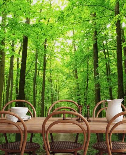 grüne, anpassbare Waldtapete namens Green Forest für Büros, Schlafzimmer und Unternehmen