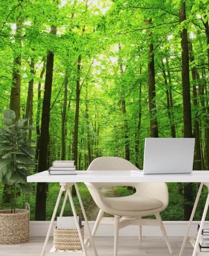 green customisable forest wallpaper mural called Green Forest for offices, bedrooms and businesses