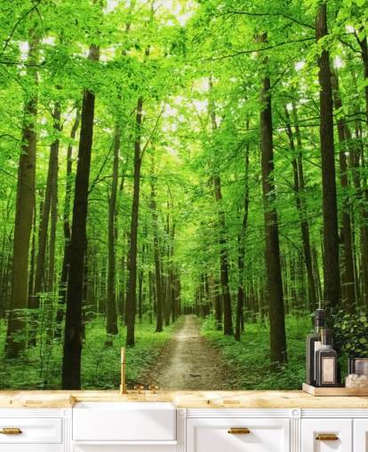 green customizable forest wallpaper mural called Green Forest for offices, bedrooms and businesses