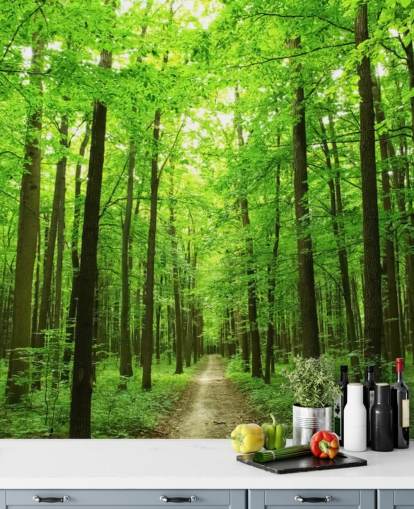 groene aanpasbare bosbehangmuurschildering genaamd Green Forest voor kantoren, slaapkamers en bedrijven