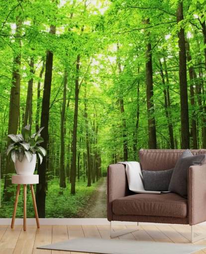 mural verde personalizable de papel pintado de bosque llamado Green Forest para oficinas, dormitorios y negocios mural verde personalizable de papel pintado de bosque llamado Green Forest para oficinas, dormitorios y negocios