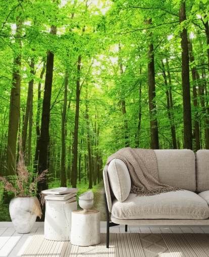 grüne, anpassbare Waldtapete namens Green Forest für Büros, Schlafzimmer und Unternehmen