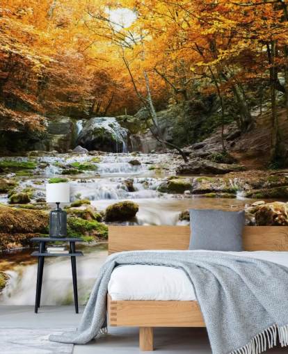 waterfall forest wallpaper mural called Natural Autumn Waterfall for bedrooms and lounges