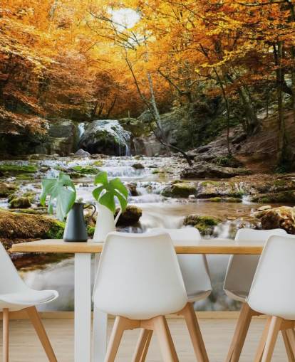 foss skog tapet veggmaleri kalt Natural Autumn Waterfall for soverom og salonger