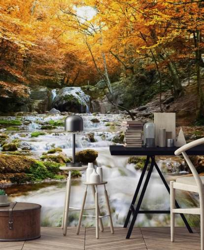 vattenfall skog tapetväggmålning kallad Natural Autumn Waterfall för sovrum och lounger