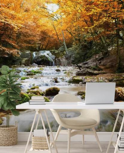 waterfall forest wallpaper mural called Natural Autumn Waterfall for bedrooms and lounges