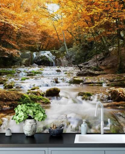 waterfall forest wallpaper mural called Natural Autumn Waterfall for bedrooms and lounges waterfall forest wallpaper mural called Natural Autumn Waterfall for bedrooms and lounges