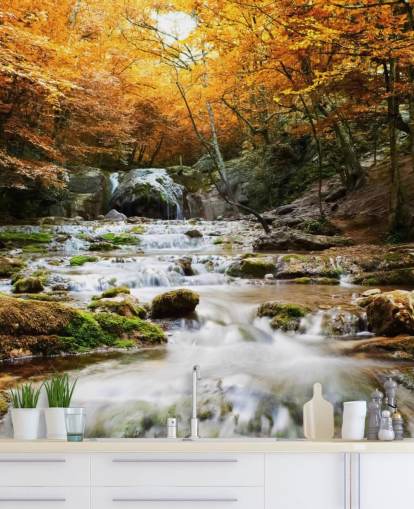 waterfall forest wallpaper mural called Natural Autumn Waterfall for bedrooms and lounges waterfall forest wallpaper mural called Natural Autumn Waterfall for bedrooms and lounges