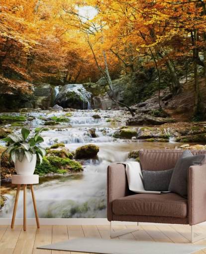 foss skog tapet veggmaleri kalt Natural Autumn Waterfall for soverom og salonger