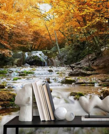 waterval bos behangmuurschildering genaamd Natural Autumn Waterfall voor slaapkamers en lounges