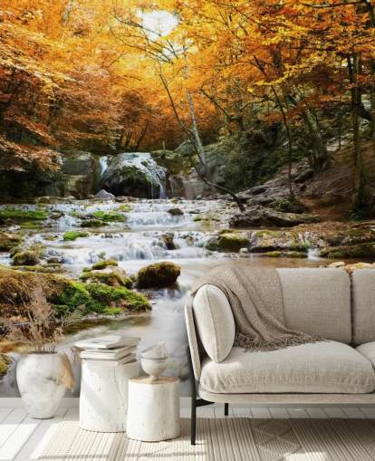 waterfall forest wallpaper mural called Natural Autumn Waterfall for bedrooms and lounges