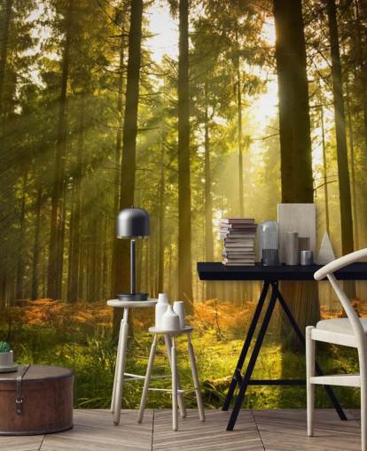 green and brown custom forest wallpaper mural called Beautiful Forest for bedrooms or offices 