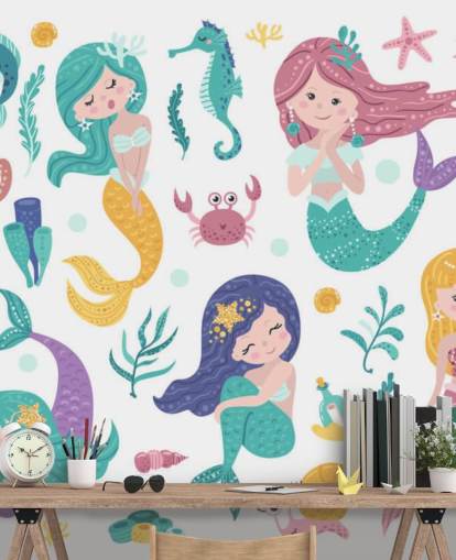 desenhos animados de sereias e amigos do oceano em tons pastel papel de parede desenhos animados de sereias e amigos do oceano em tons pastel papel de parede