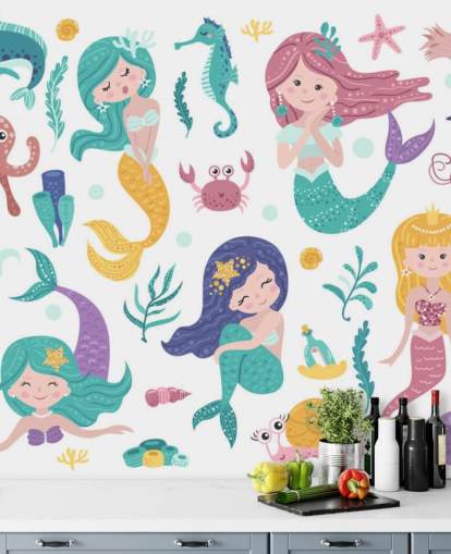 dibujos animados de sirenas y amigos del océano en tonos pastel fondo de pantalla dibujos animados de sirenas y amigos del océano en tonos pastel fondo de pantalla