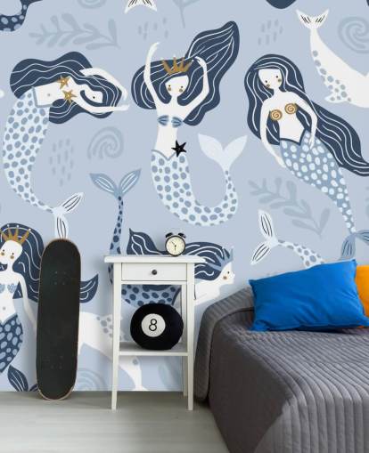 blue cartoon mermaids and dolphins wallpaper blue cartoon mermaids and dolphins wallpaper