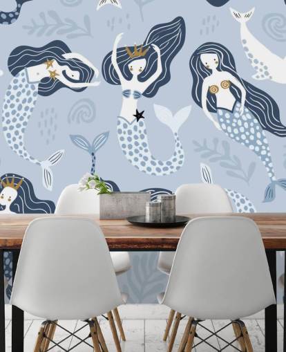 fondo de pantalla de sirenas y delfines de dibujos animados azules fondo de pantalla de sirenas y delfines de dibujos animados azules