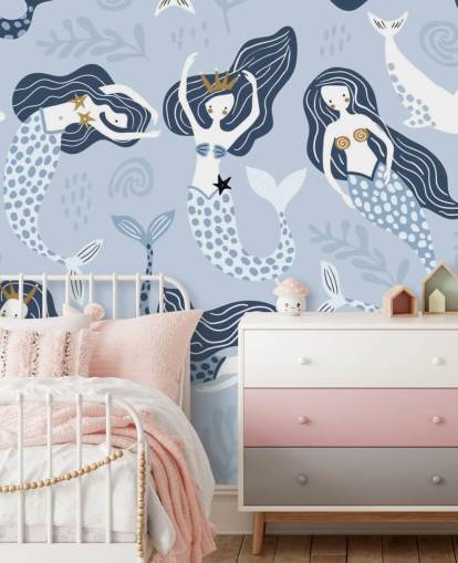 blauw cartoon zeemeerminnen en dolfijnen behang blauw cartoon zeemeerminnen en dolfijnen behang