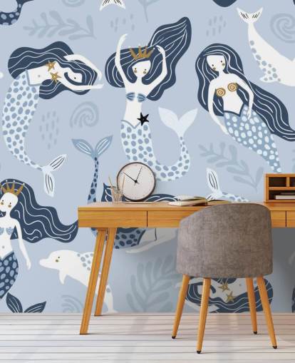 fond d'écran sirènes et dauphins dessin animé bleu fond d'écran sirènes et dauphins dessin animé bleu