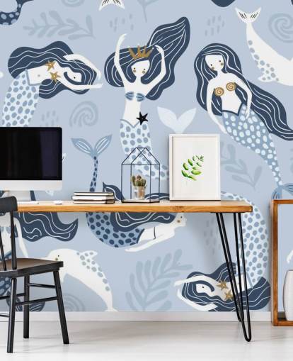 fond d'écran sirènes et dauphins dessin animé bleu fond d'écran sirènes et dauphins dessin animé bleu