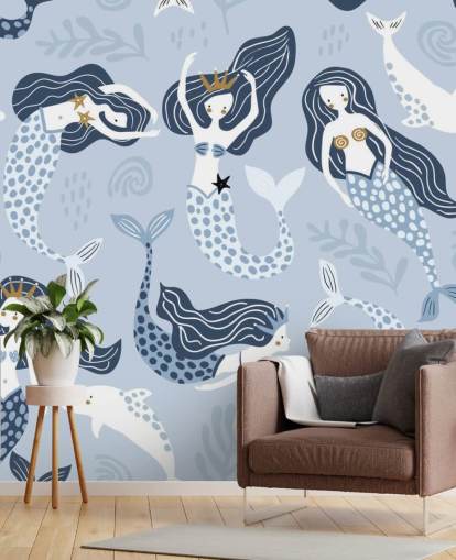 blue cartoon mermaids and dolphins wallpaper blue cartoon mermaids and dolphins wallpaper