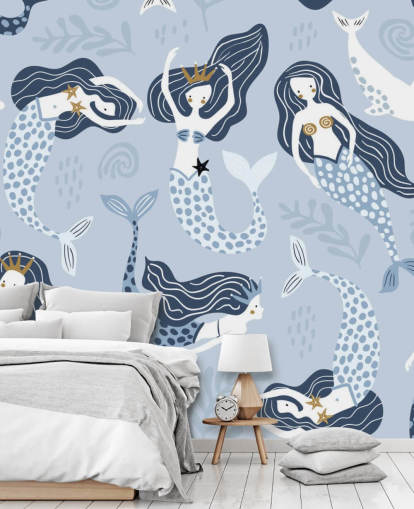 fondo de pantalla de sirenas y delfines de dibujos animados azules fondo de pantalla de sirenas y delfines de dibujos animados azules