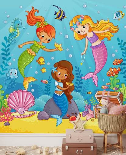 zeemeermin stripfiguren spelen met schatbehang zeemeermin stripfiguren spelen met schatbehang