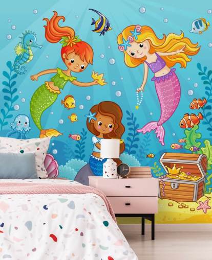 mermaid cartoon characters playing with treasure wallpaper mermaid cartoon characters playing with treasure wallpaper