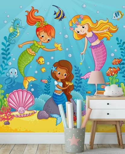 mermaid cartoon characters playing with treasure wallpaper mermaid cartoon characters playing with treasure wallpaper