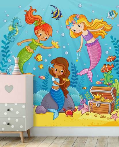 personajes de dibujos animados de sirena jugando con fondo de pantalla