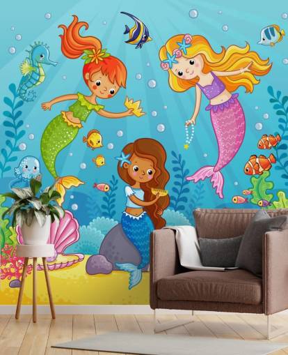 personajes de dibujos animados de sirena jugando con fondo de pantalla