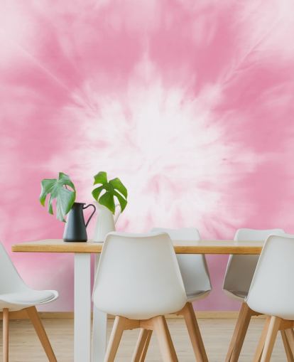 papel de parede tie dye rosa e branco 