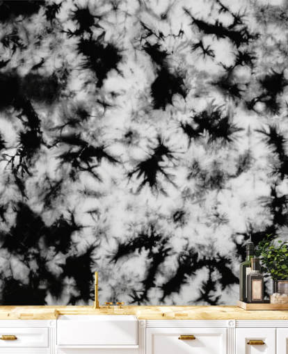 papel pintado tie dye blanco y negro