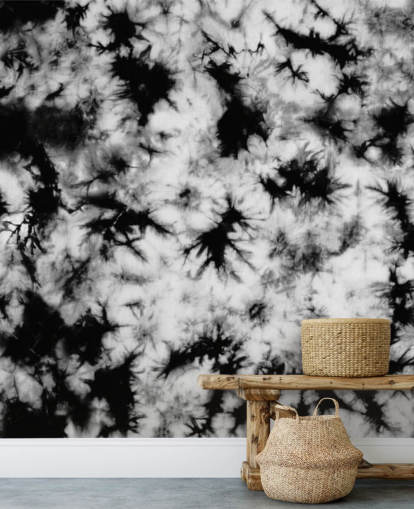 papel de parede tie dye preto e branco