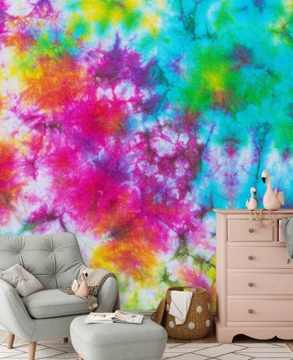 veelkleurig tie dye behang