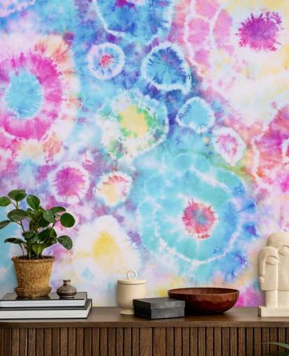 papel de parede colorido tie dye círculos