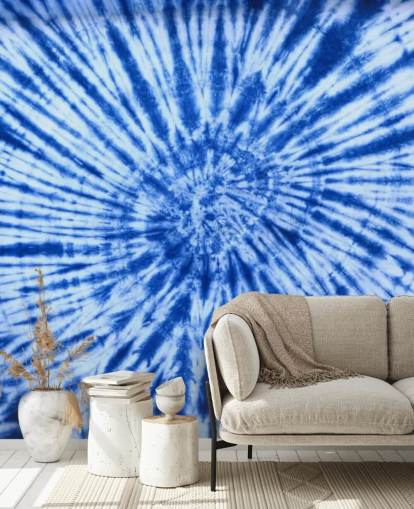 papier peint tourbillon tie dye bleu