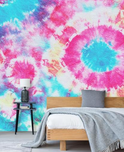 papel pintado círculo tie dye azul aguamarina y rosa