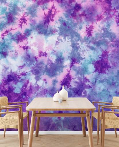 papel de parede tie dye roxo, rosa e azul
