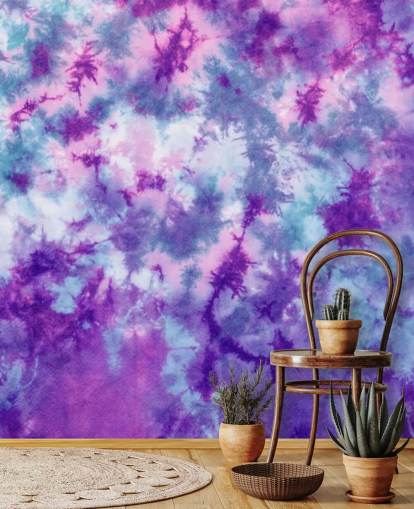 papel de parede tie dye roxo, rosa e azul