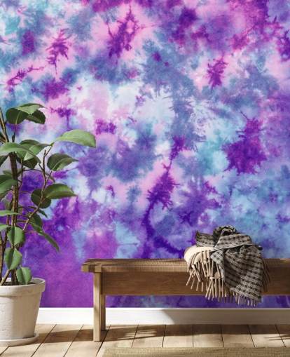 carta da parati tie dye viola, rosa e blu
