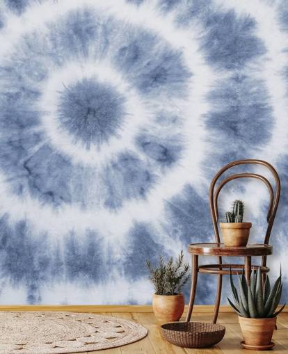 Blauer und weißer Kreis Tie Dye Tapete