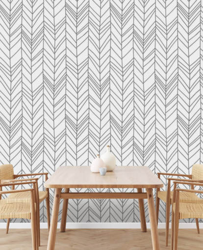 grått och vitt anpassningsbart mönster tapet som heter Herringbone Doodle för hemmakontor och sovrum