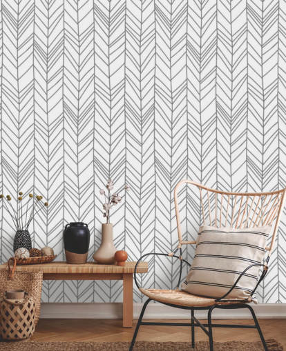 harmaa ja valkoinen muokattava kuviotaustakuva nimeltä Herringbone Doodle kotitoimistoihin ja makuuhuoneisiin