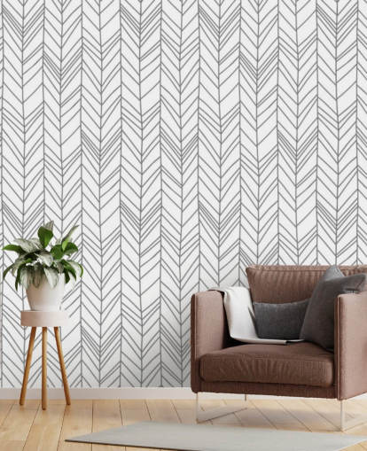 gray and white customizable pattern wallpaper called Herringbone Doodle for home offices and bedrooms gray and white customizable pattern wallpaper called Herringbone Doodle for home offices and bedrooms